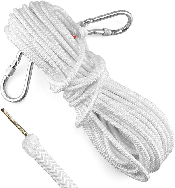 Wire Center Flagpole Rope, 5/16" x 66 ft with 2 Pieces Stainless Steel Snap Hooks White Braided Polyester Halyard Steel Center Flag Rope for Flagpole