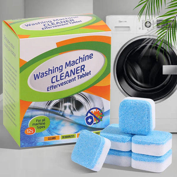 Washing machine cleaner descaler 12pcs deep cleaning tablets for front loader & top load washer clean laundry tub seal